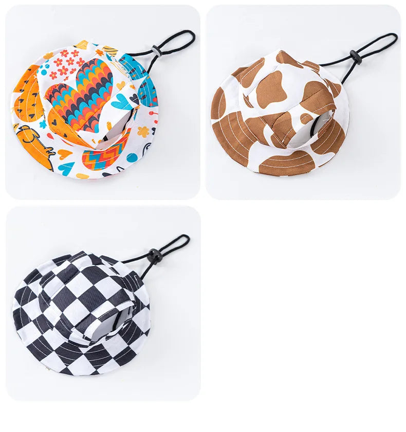1Pcs S/M/L Cute Print Dog Hat for Small Medium Dogs Adjustable Pet Cap Puppy Pug Corgi Dachshund Hats Summer Out Pet Accessories