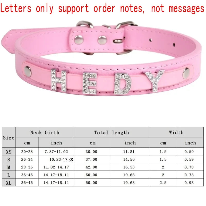 Personalized Dog Collar Fashion Bling Rhinestone Pet Free Diy Name Dog Necklace Custome Leather Dog Collars Pet Dog Accessories