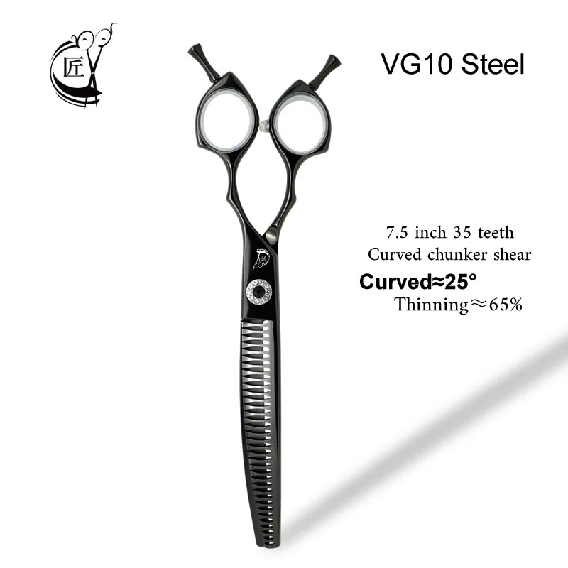 Crane High-end 7.5 Inch Dog Grooming Curved Chunker Scissors Professional Bend Thinning For Grommer Pet Hair Tijeras Tesoura