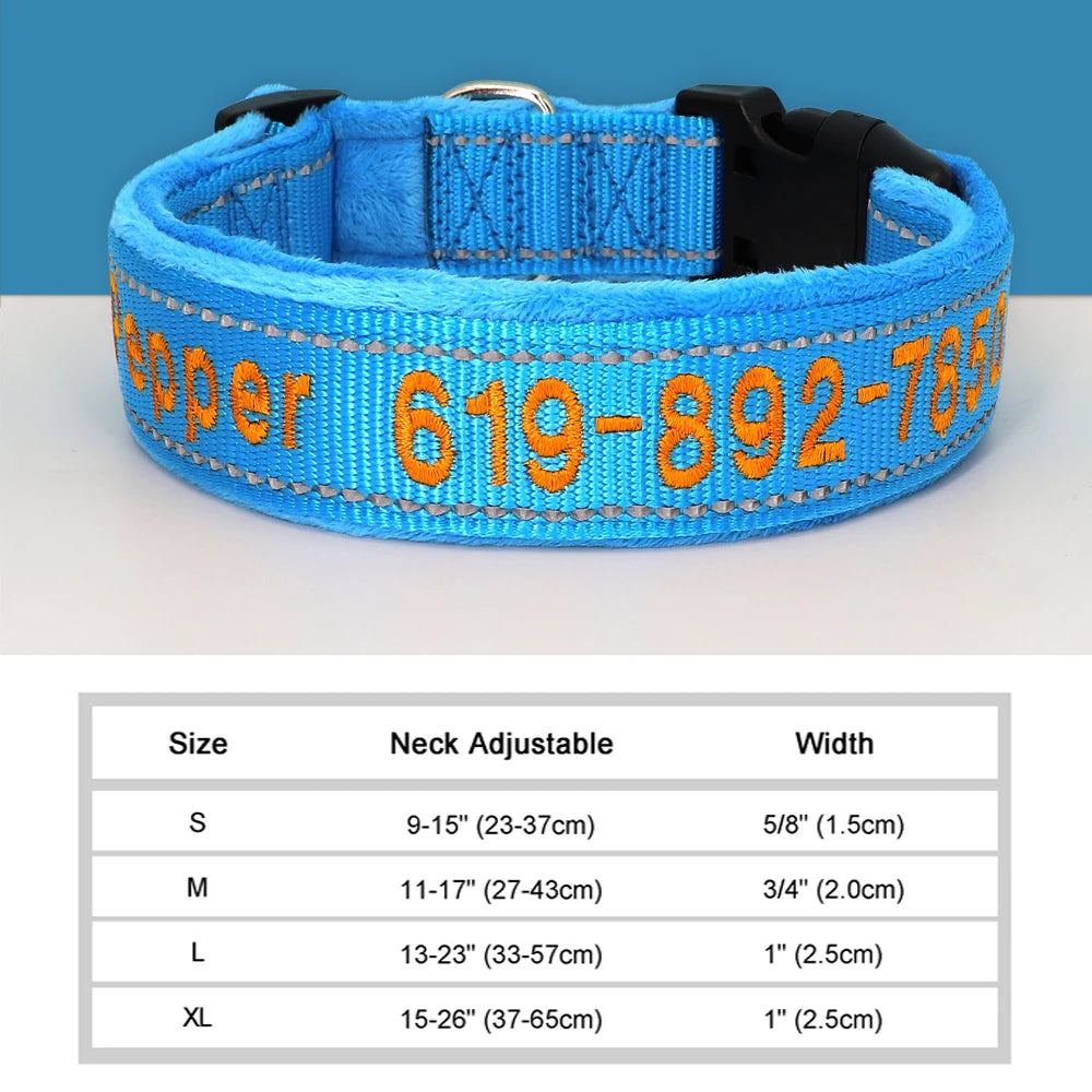 Personalized Embroidered Dog Collar Reflective Nylon Custom ID Name Accessories Pet Padded Collars For Small Medium Large Dogs