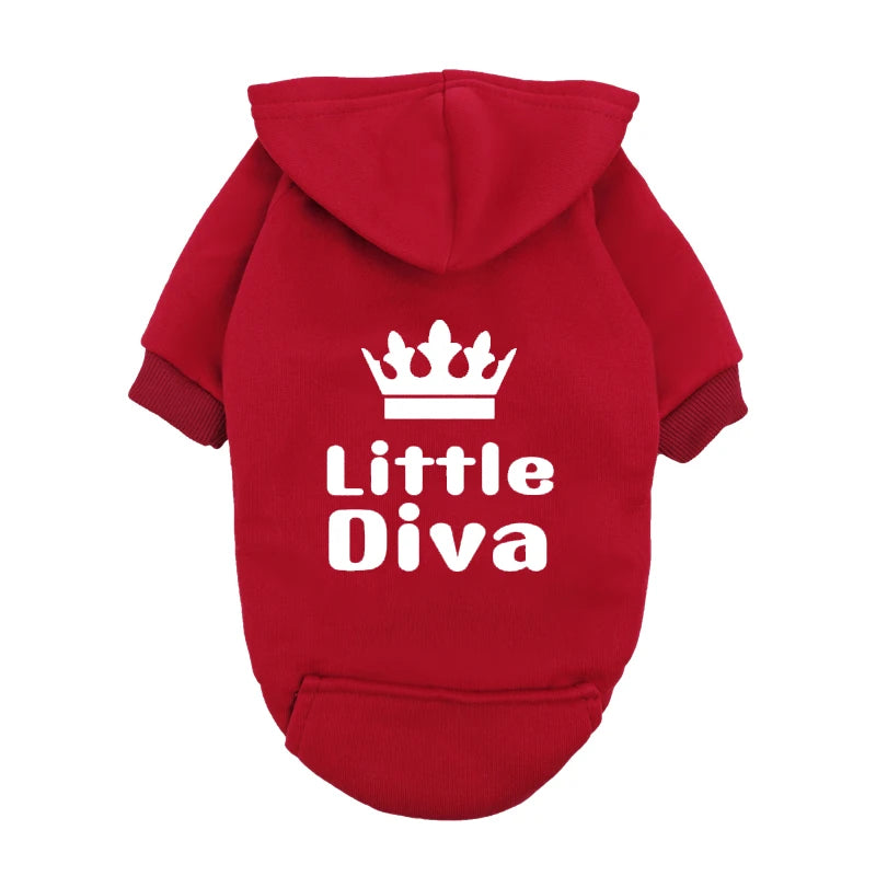 Pet Hoodie Pink "Little Diva" - Fleece-Lined Dog Sweatshirt with Crown - Warm Puppy Clothes for Small Breeds - Winter Apparel