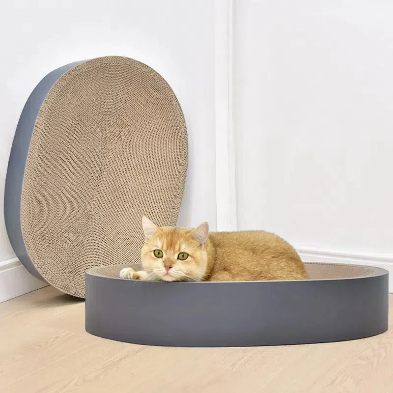 Cardboard Cat Scratch Bed Cat Scratcher for Indoor Cats Oval Round Shape Cat Bed Kitty Scratching Pad