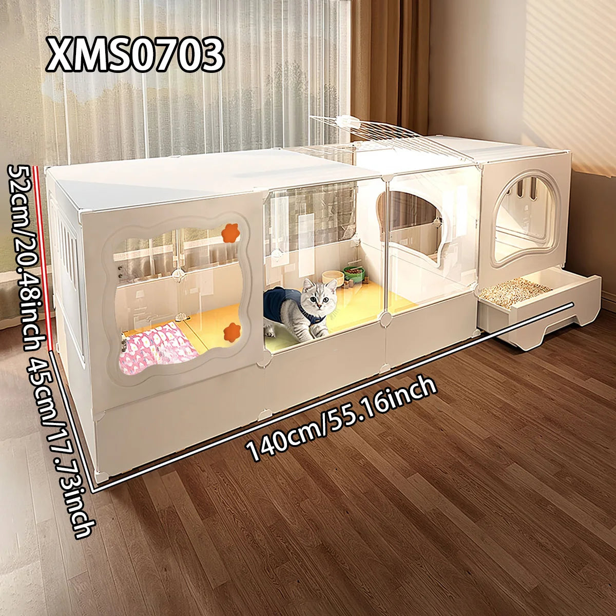 Cat Cage with Litter Box, Indoor Household Kitten Villa House, Rabbit Cage, Puppy Cage, Empty Cage with Integrated Toilet, Cat Cabinet