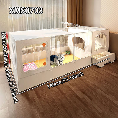 Cat Cage with Litter Box, Indoor Household Kitten Villa House, Rabbit Cage, Puppy Cage, Empty Cage with Integrated Toilet, Cat Cabinet