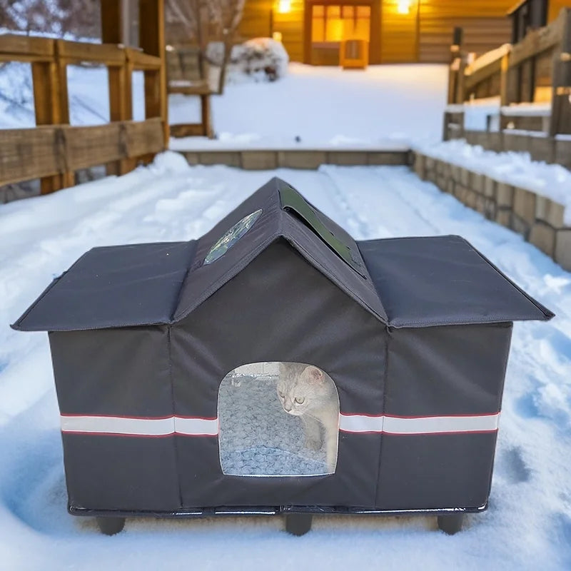 Waterproof Stray Cats House Outdoor Feral Cat Houses with Bracket Pets Tent Cold Resistant Big Pets House Winter Warm for Outsid