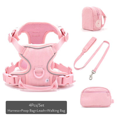 Personalized Dog Harness Set Luxury Designer Custom Dog Collar Leash Poop Bag with Walking Bag Reflective No Pull Harness Vest