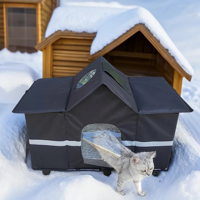 Waterproof Stray Cats House Outdoor Feral Cat Houses with Bracket Pets Tent Cold Resistant Big Pets House Winter Warm for Outsid