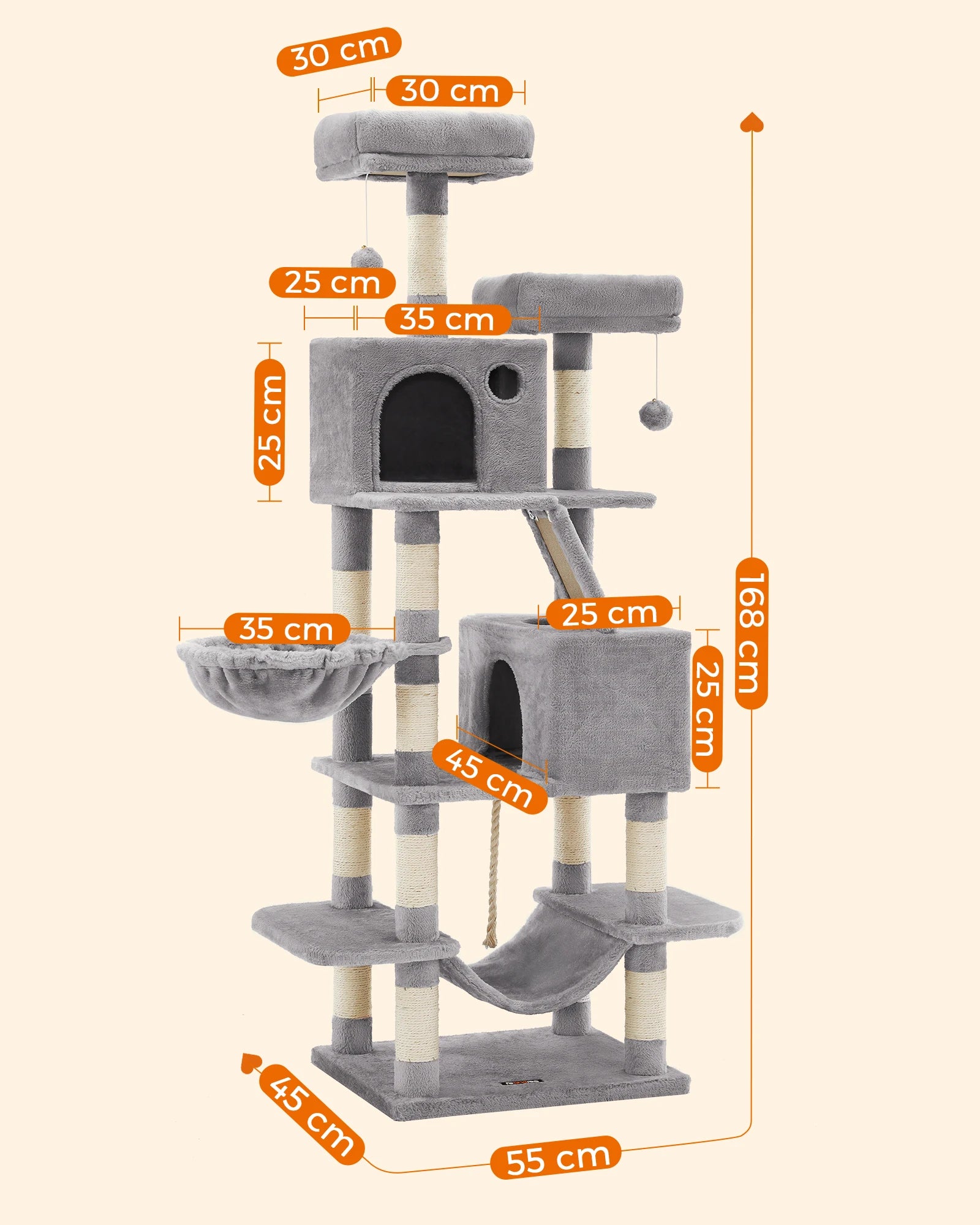 FEANDREA scratching post Cat Tree 168cm Multi-storey Large Cat Tipping Protection