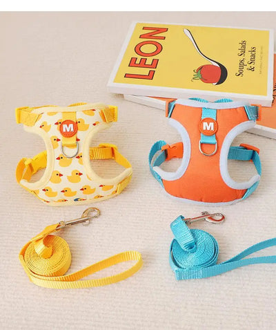 Cartoon Duck Dog Harness and Leash Set Adjustable Puppy Collar Strap Pet Cat Harness Vest for French Bulldog Walking Accessories