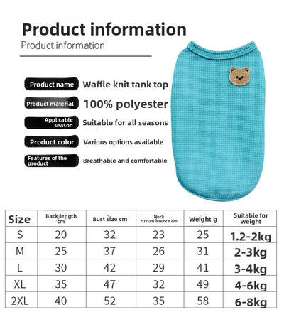 NewSpring Summer Pet Clothes for Cats Dogs Breathable Waffle Vest, Soft & Light, Perfect for Teddy Bichon Frise Small Medium Dog