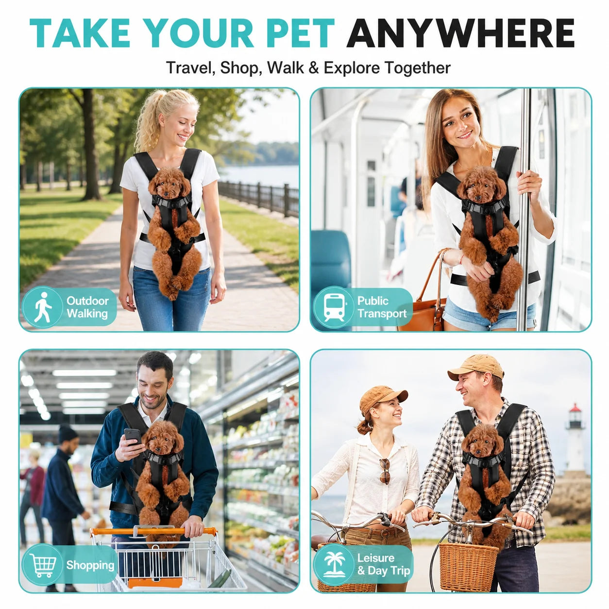 Pet Front Carrier Backpack for Small Dogs, Hands Free Puppy Chest Carrier with Breathable Mesh, Adjustable Straps for Travel