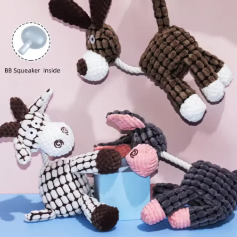 New Plush Squeaky Puppy Chew Toys Interactive Teething Training Dog Toys for Small Dogs Cute Donkey Design