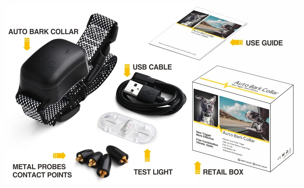 Small Dog Auto Bark Collar, Rechargeable Dog Electric Collar Anti-Bark Control for Puppy with Shock Mode