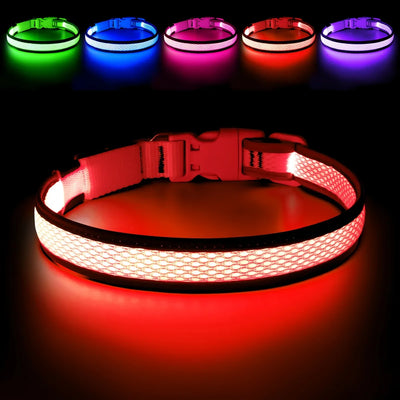 USB LED Dog Collar Lights - Adjustable Comfortable Soft Mesh Safety Collar Dogs, Colorful Lights for Nighttime Visibility