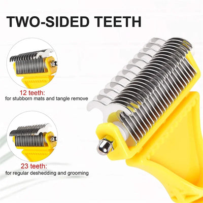 Pets Stainless Steel Grooming Brush – Dual-Sided Shedding & Dematting Undercoat Rake for Easy Knot & Tangle Removal in Dogs&Cats