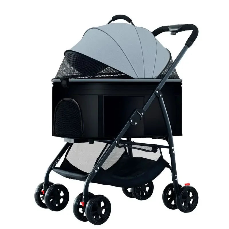 Lightweight folding pet trolley, cat and dog bag can be separated from the cage, small pet car can carry pet sleeping basket PawPrint Treasures