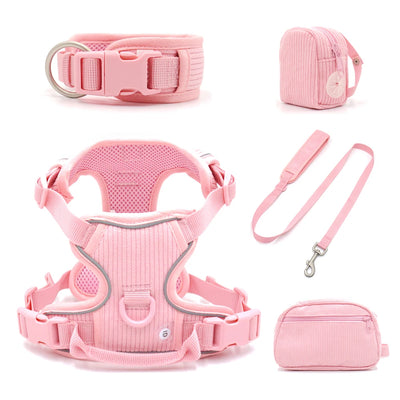 Personalized Dog Harness Set Luxury Designer Custom Dog Collar Leash Poop Bag with Walking Bag Reflective No Pull Harness Vest