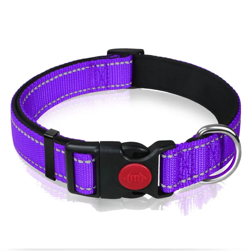 Adjustable Nylon Dog Collar Reflective Pet Traction Collar Quick Release Buckle with Safety Lock  Lining Soft Pet Supplies