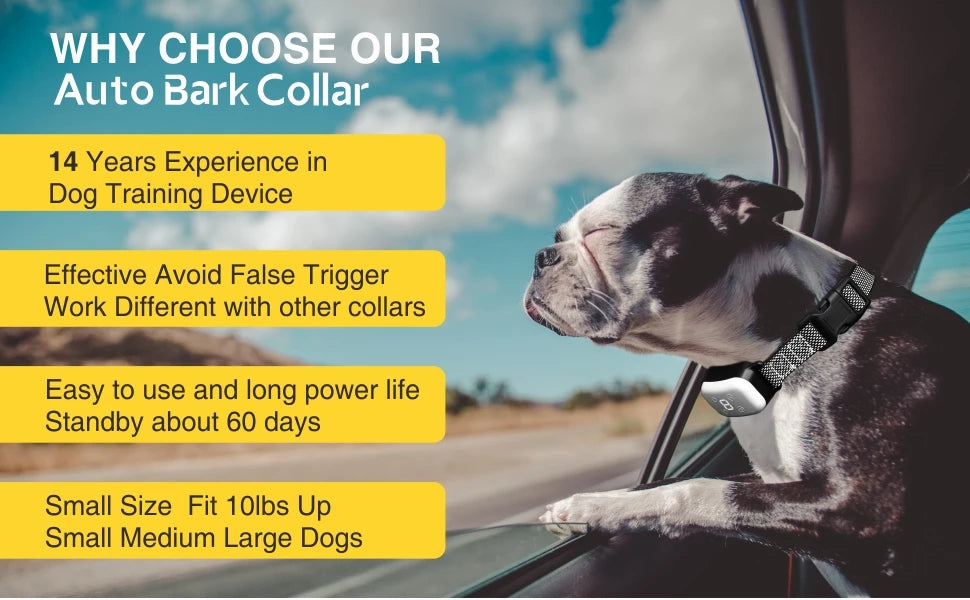Small Dog Auto Bark Collar, Rechargeable Dog Electric Collar Anti-Bark Control for Puppy with Shock Mode