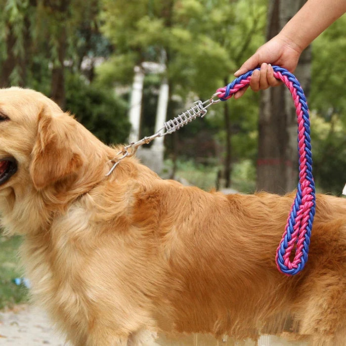 Short Explosion-proof Dog Leash Shock Absorb Spring Stainless Steel Nylon Braided Lead Pet Rope for Large Dogs Walking Training