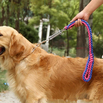 Short Explosion-proof Dog Leash Shock Absorb Spring Stainless Steel Nylon Braided Lead Pet Rope for Large Dogs Walking Training