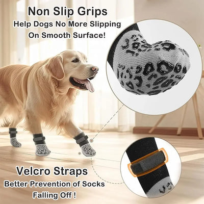 4pcs Dog Paw Protectors Anti-Slip Boots with Traction Control Adjustable Socks for Injured Paws Senior Dogs