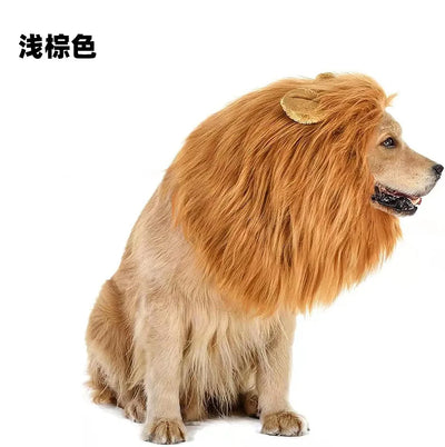 Dog Lion Mane Costume with Ears Funny Plush Headpiece for Pet Halloween Party and Daily Dress Up