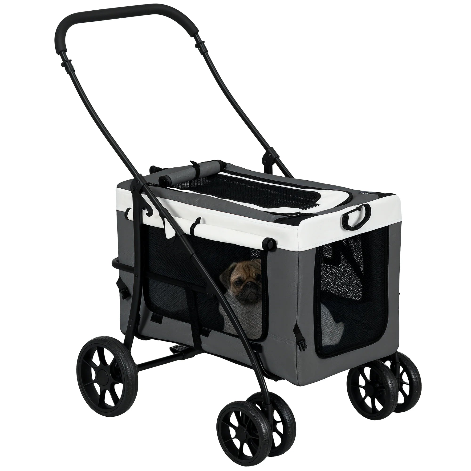 PawHut foldable stroller animals dog cat 2 1, removable nacelle 4 wheels with fabric brake 600D Oxford 81x58x