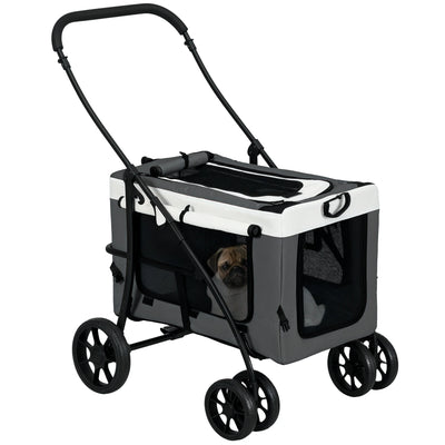 PawHut foldable stroller animals dog cat 2 1, removable nacelle 4 wheels with fabric brake 600D Oxford 81x58x