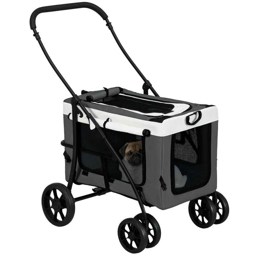 PawHut foldable stroller animals dog cat 2 1, removable nacelle 4 wheels with fabric brake 600D Oxford 81x58x