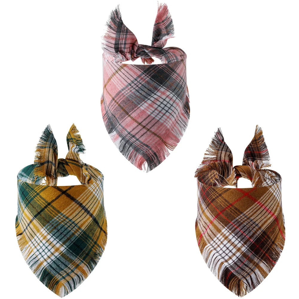 Sucado Autumn Thanksgiving Plaid Triangle Resersible Durable Washable Fabric Pet Scarf Dog Bandana Kerchief Factory Direct Sale
