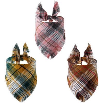 Sucado Autumn Thanksgiving Plaid Triangle Resersible Durable Washable Fabric Pet Scarf Dog Bandana Kerchief Factory Direct Sale