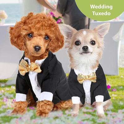 Pet Shirt Small Dog Clothes Wedding Formal Suit With Bow Tie Costume