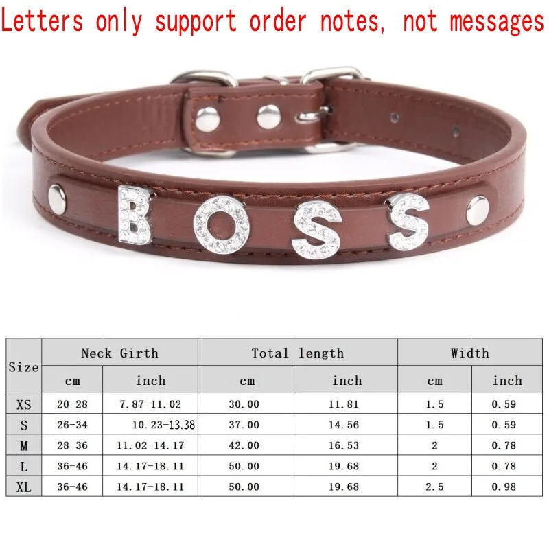 Personalized Dog Collar Fashion Bling Rhinestone Pet Free Diy Name Dog Necklace Custome Leather Dog Collars Pet Dog Accessories