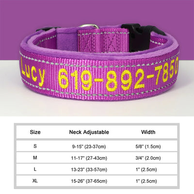 Personalized Embroidered Dog Collar Reflective Nylon Custom ID Name Accessories Pet Padded Collars For Small Medium Large Dogs