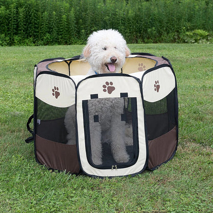 Portable Foldable Kennel Octagonal Fence Pet Tent Puppy Shelter Easy To Use Outdoor Easy Operation Large Dog Cages Cat Fences PawPrint Treasures