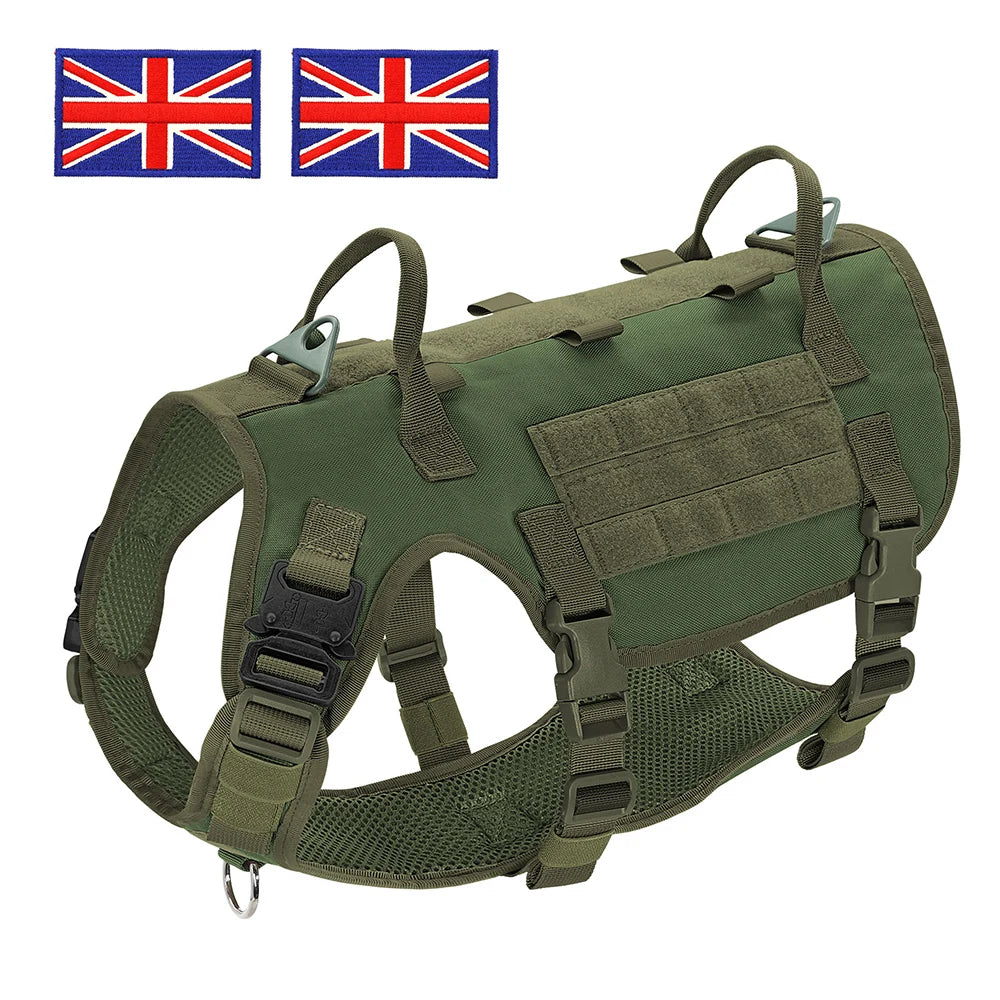 Military Tactical Big Dog Harness Vest Durable Nylon Dog Training Harnesses with Flags Adjustable for Large Dogs German Shepherd