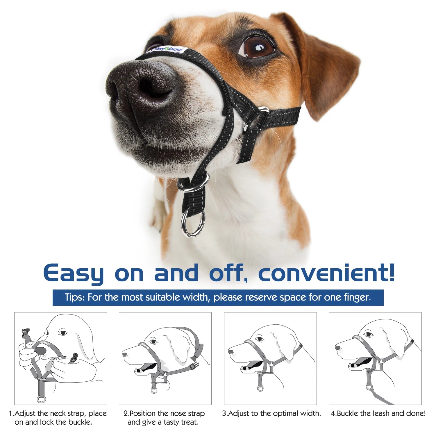 Dog Muzzle Pet Dog Nylon Reflective Adjustable Loop Anti-Biting Barking Control Easy Fit Dog Stops Dog Pulling Head Leash