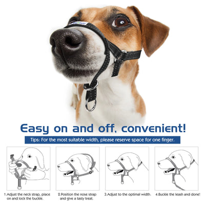 Dog Muzzle Pet Dog Nylon Reflective Adjustable Loop Anti-Biting Barking Control Easy Fit Dog Stops Dog Pulling Head Leash