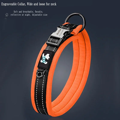 Adjustable Mesh Padded Pet Dog Collar Custom ID Engraving Reflective Nylon Dog Collar Durable Heavy Duty for All Breed All Pug