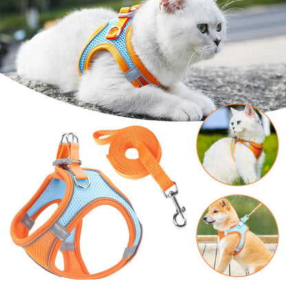 Cat Dog Harness Vest Chest Rope Set Reflective Breathable Adjustable Pet Harness for Small Medium Dogs Outdoor Walking PawPrint Treasures