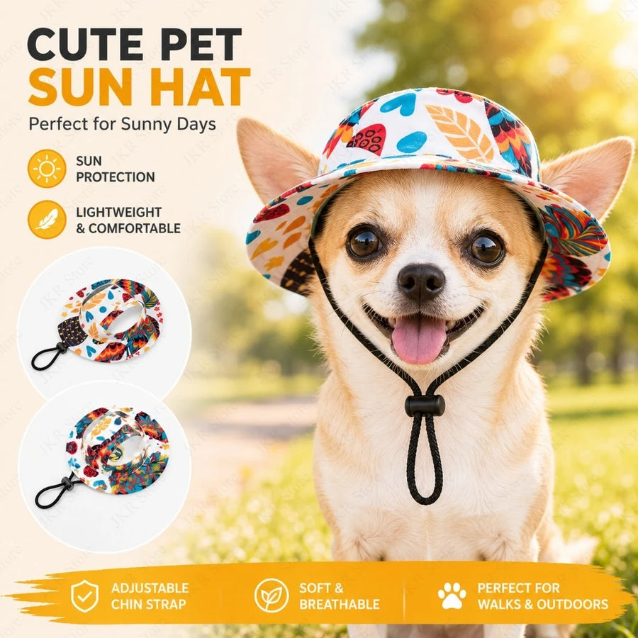 Printed Pet Dog Hat Adjustable Cap for Small Medium Puppy Dogs Pug Corgi Dachshund Outdoor Walking Photo Party Costume Accessory