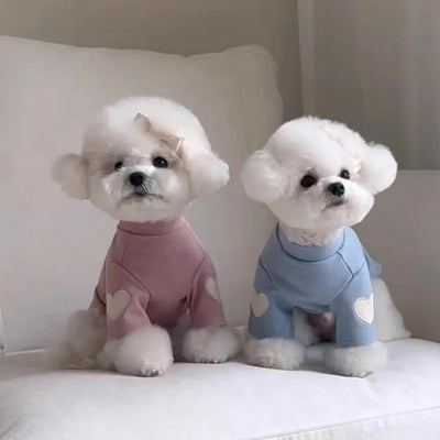 Love Embroidered Dog Sweatshirt Pet Warm Clothes Teddy Solid Color Bottom Shirt Bichon Soft Pullover Winter Dog Clothes