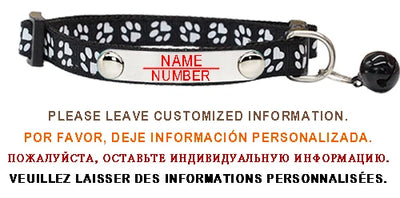 Personalized ID Paw Dog Collar Adjustable Nylon with Bell Custom Engraving Puppy Kittens Necklace for Cat Collar
