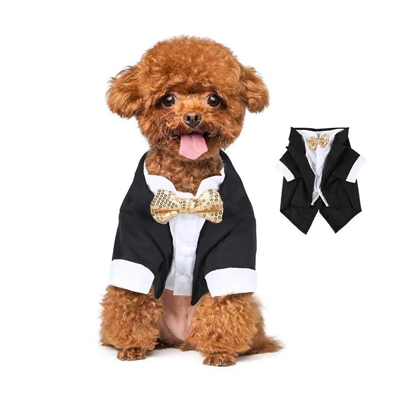 Pet Shirt Small Dog Clothes Wedding Formal Suit With Bow Tie Costume