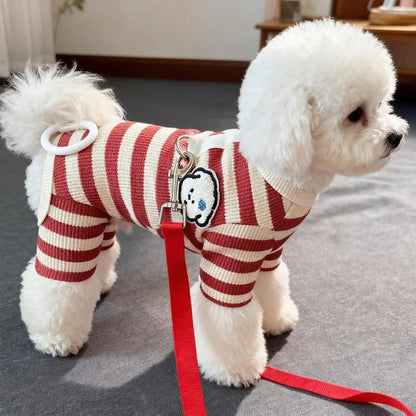 Pet Dog Clothing for Autumn and Winter, Suitable for Pulling Warm Striped Four Legged Small Puppies PawPrint Treasures
