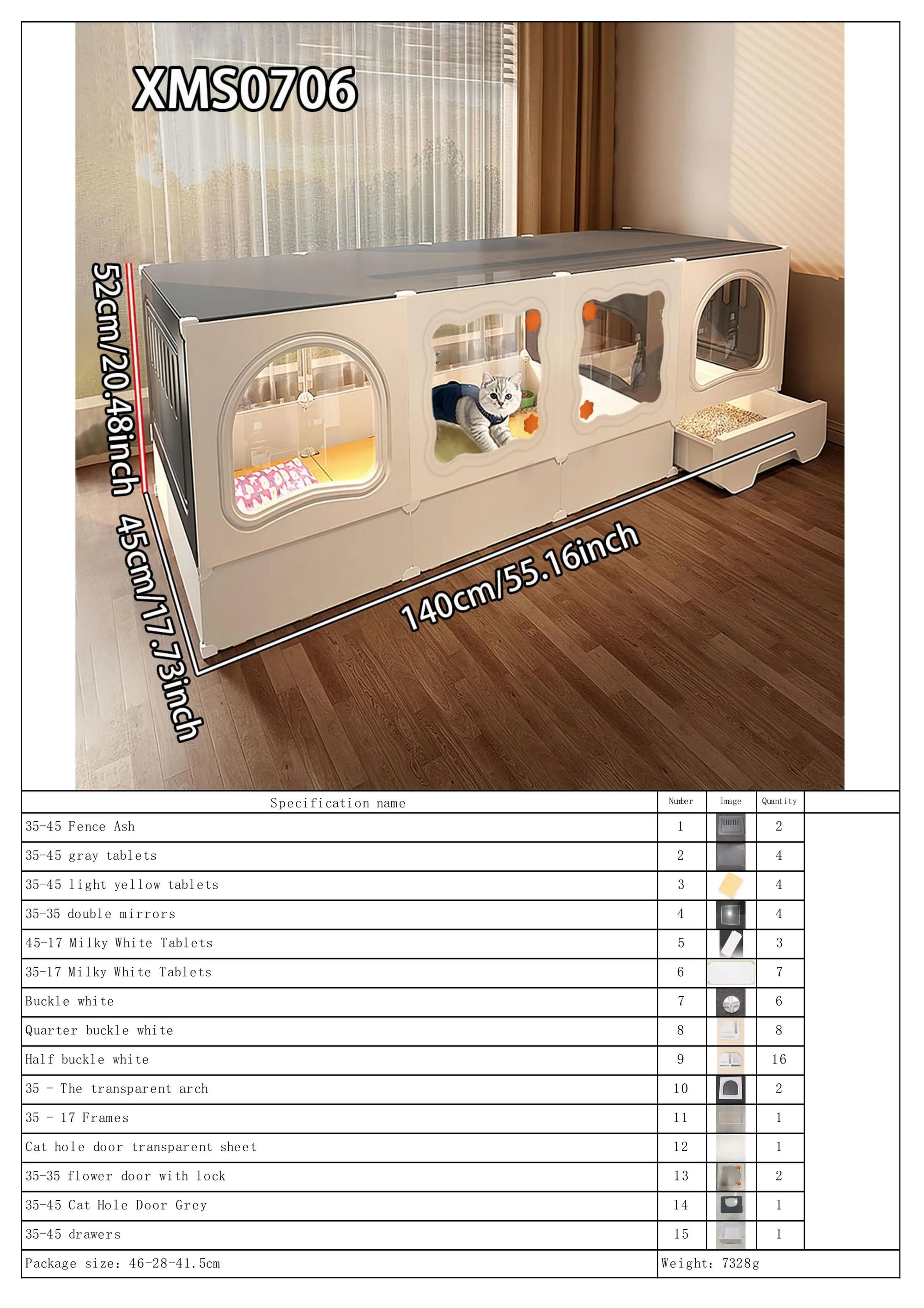 Cat Cage with Litter Box, Indoor Household Kitten Villa House, Rabbit Cage, Puppy Cage, Empty Cage with Integrated Toilet, Cat Cabinet