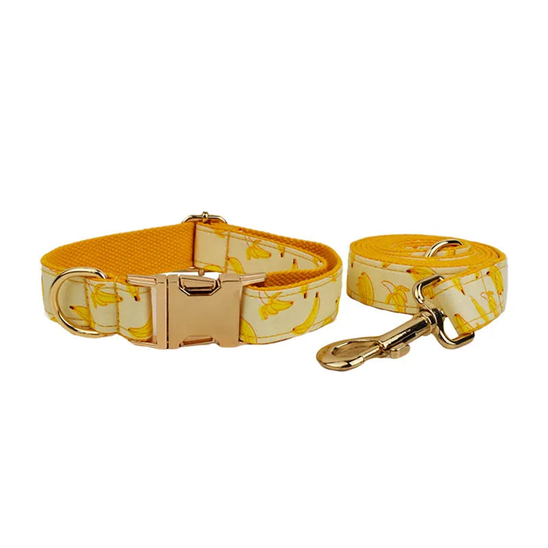 Hot Selling Custom Design Logo Sublimation Soft Cotton Banana Printing Pet Accessories Dog Collar Leashes Harness Bow Fruit 02