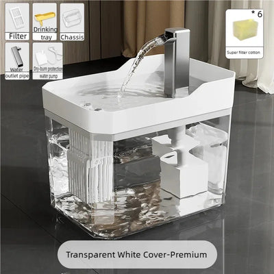 Silent Pump Cat Water Fountain Transparent Visible Design Auto Filter Recirculate Water Dispenser USB Anti-Dry Burning