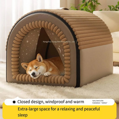 Winter thickened closed pet bed - Portable dog house  Cat shelter - Large medium-sized dog enclosure with washable mattress